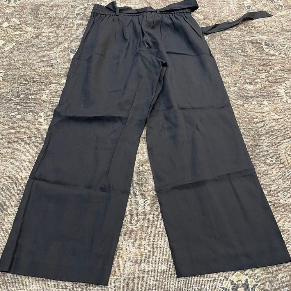 Talbots Black Wide Leg Pants Belted Elastic Waist Flowy Trousers Size L